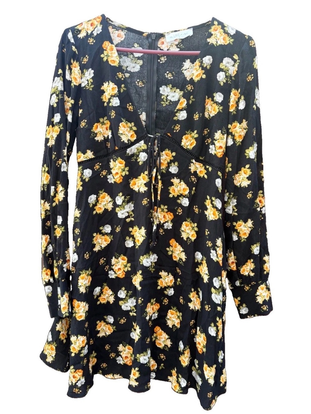 Nasty Gal The Line of Style Black Floral Tie-Front Long Sleeve Dress